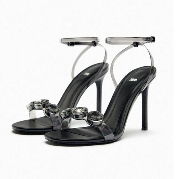 Zara EMBELLISHED VINYL HEELED SANDALS - Picture 1 of 15